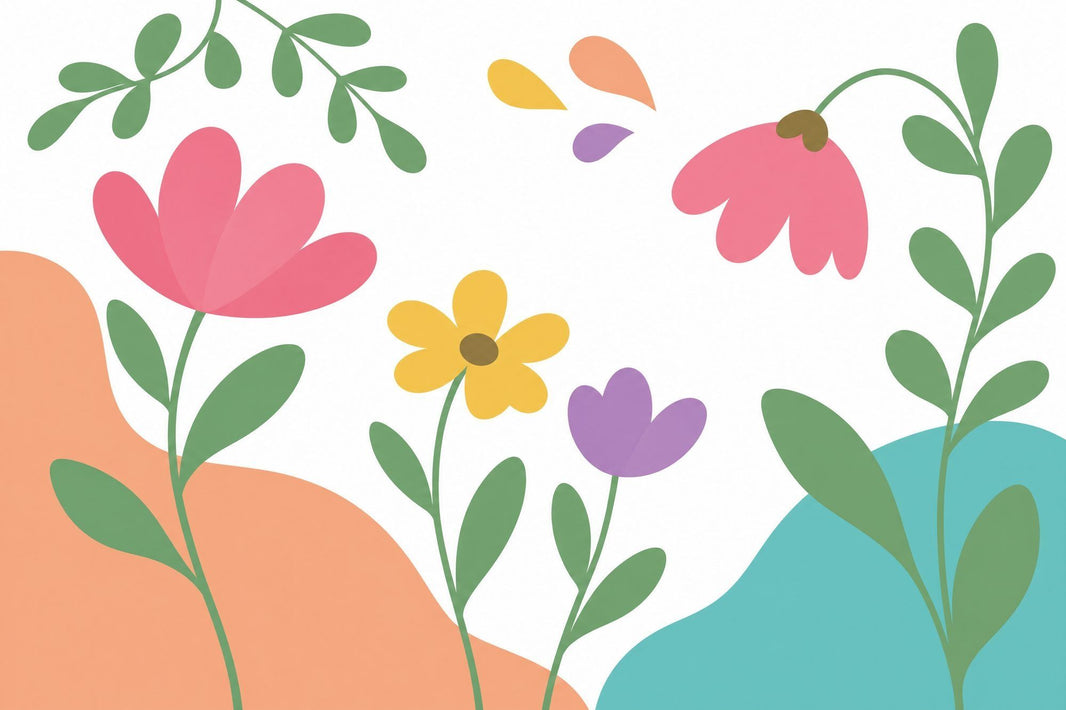 Modern Floral Illustration Wallpaper White Background Wall Mural pattern artwork