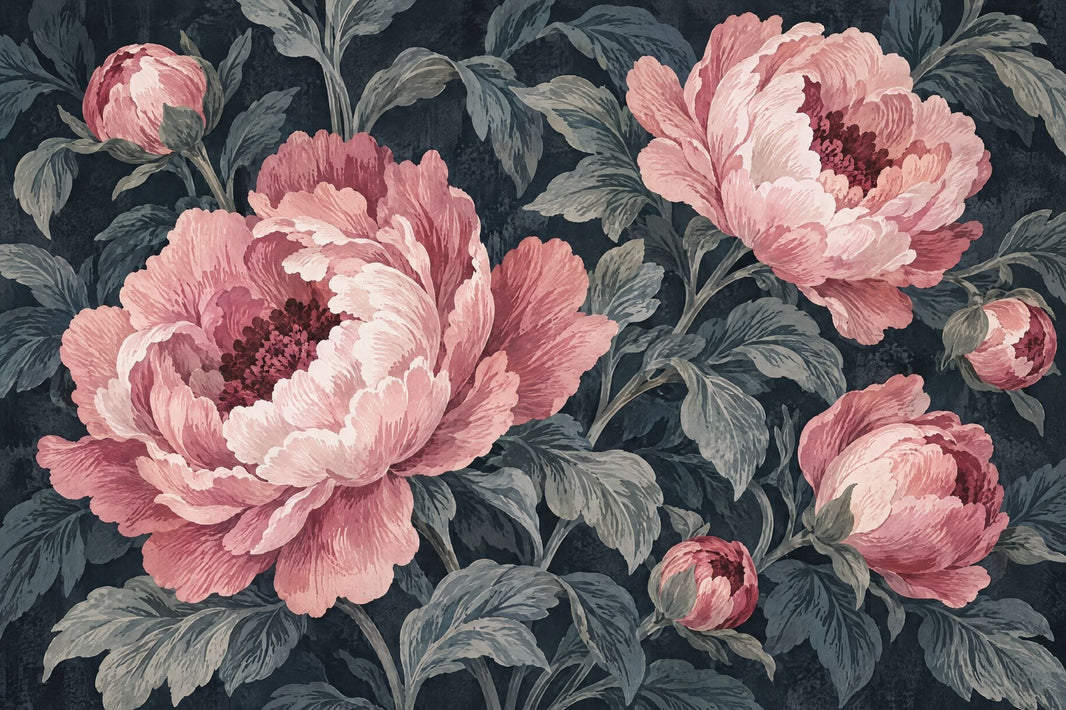 Pink Peony Wallpaper Dark Floral Wall Mural pattern artwork