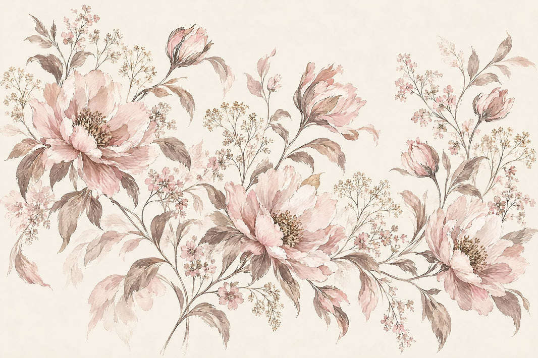 Blush Pink Peonies Wallpaper Watercolor Botanical Wall Mural pattern artwork