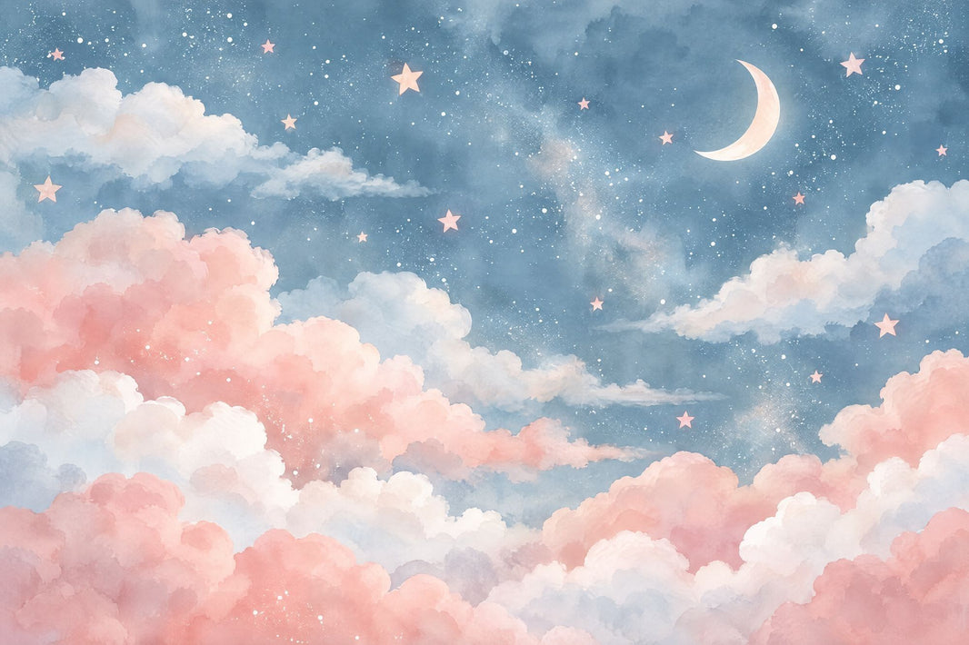 Watercolor Moon And Stars Wallpaper Pastel Sky Wall Mural pattern artwork