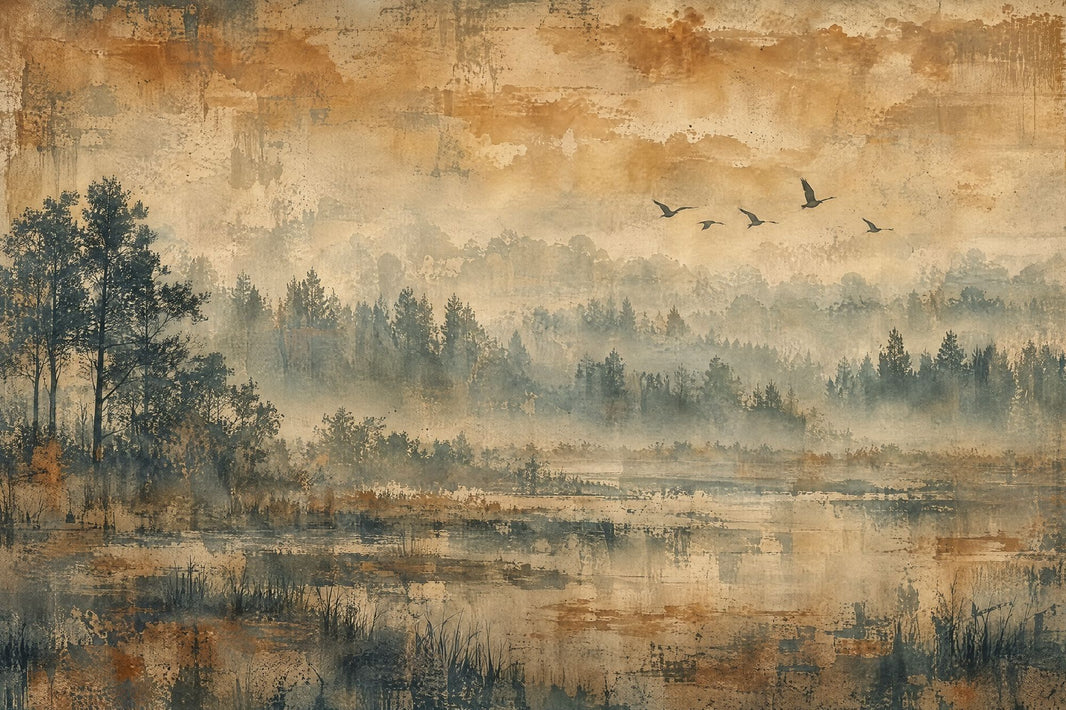 Misty Forest Wallpaper Sepia Landscape Wall Mural pattern artwork