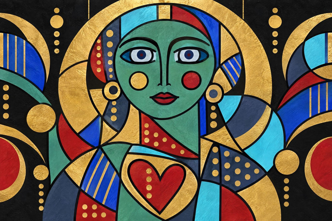 Art Deco Woman Portrait Wallpaper Gold Halo Wall Mural pattern artwork