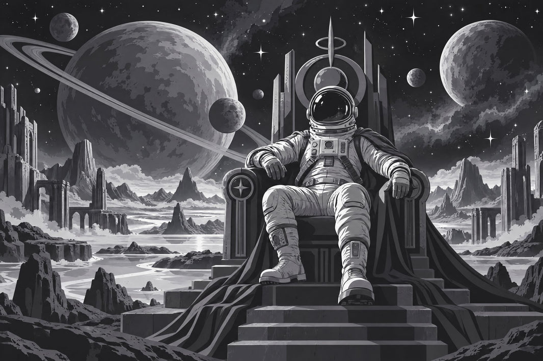 Astronaut Throne Wallpaper Monochrome Space Ruins Wall Mural pattern artwork