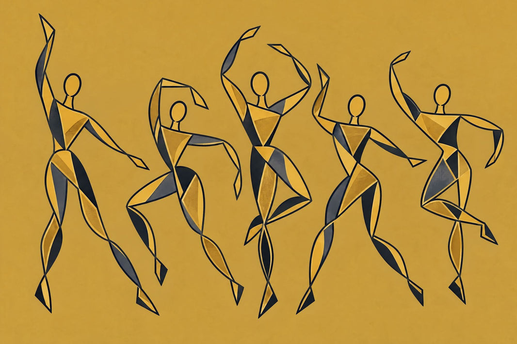 Abstract Dancers Wallpaper Mustard Yellow Geometric Wall Mural pattern artwork