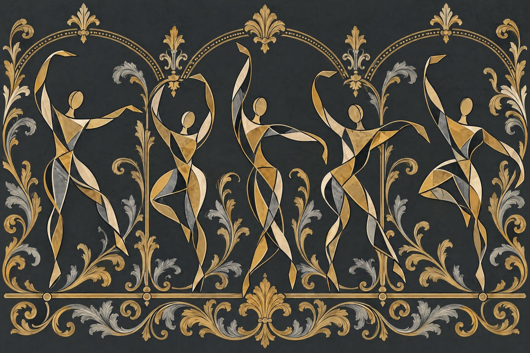 Art Deco Dancers Wallpaper Ornate Gold Frame Wall Mural pattern artwork
