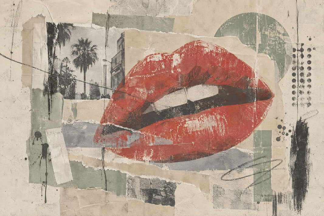 Red Lips Collage Wallpaper Urban Grunge Texture Wall Mural pattern artwork
