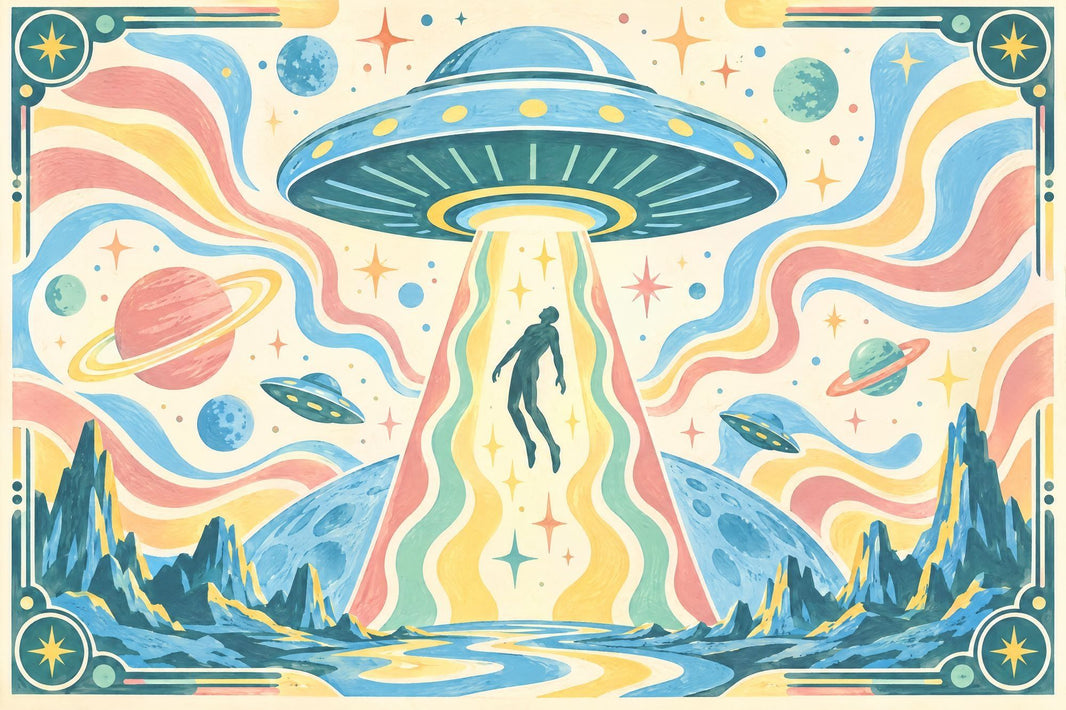 UFO Abduction Wallpaper Retro Sci Fi Wall Mural pattern artwork