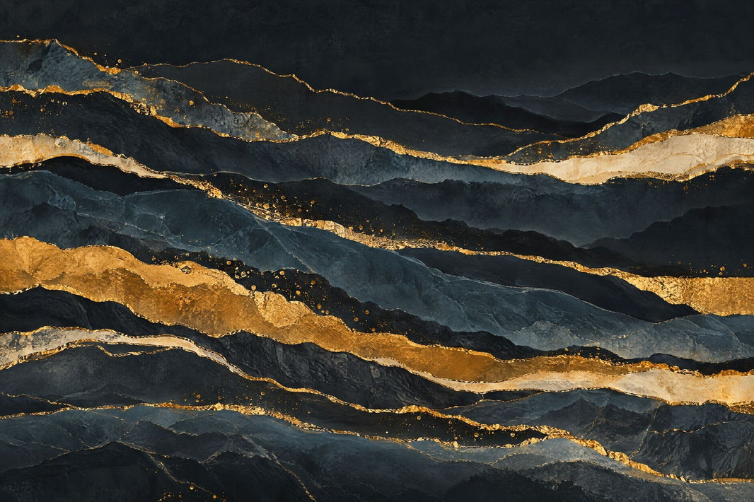 Dark Mountain Layers Wallpaper Gold Veins Wall Mural pattern artwork