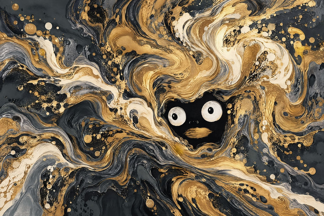 Abstract Face Swirl Wallpaper Black Gold Wall Mural pattern artwork
