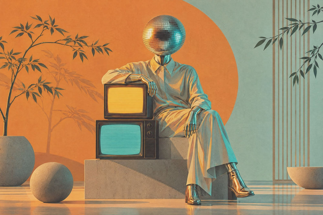 Disco Head Figure Wallpaper Retro Futurist Wall Mural pattern artwork