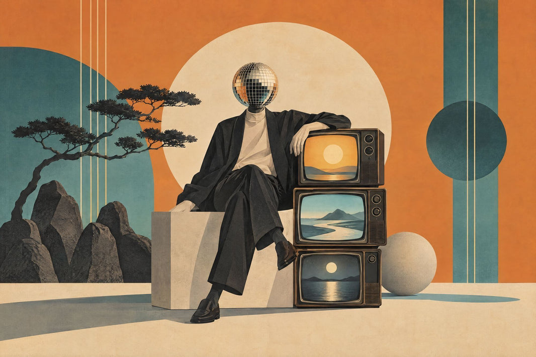 Surreal Disco Head Figure Wallpaper Mid Century Modern Wall Mural pattern artwork