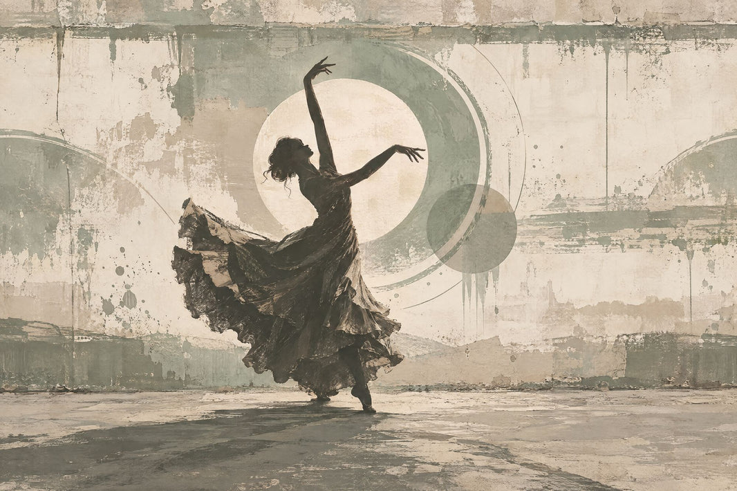 Flamenco Dancer Silhouette Wallpaper Distressed Geometric Circles Wall Mural pattern artwork