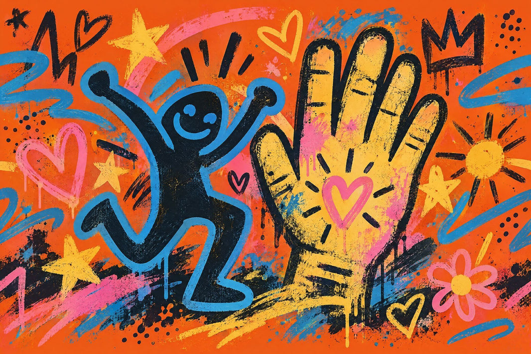 Smiling Character Graffiti Wallpaper Orange Background Street Art Wall Mural pattern artwork