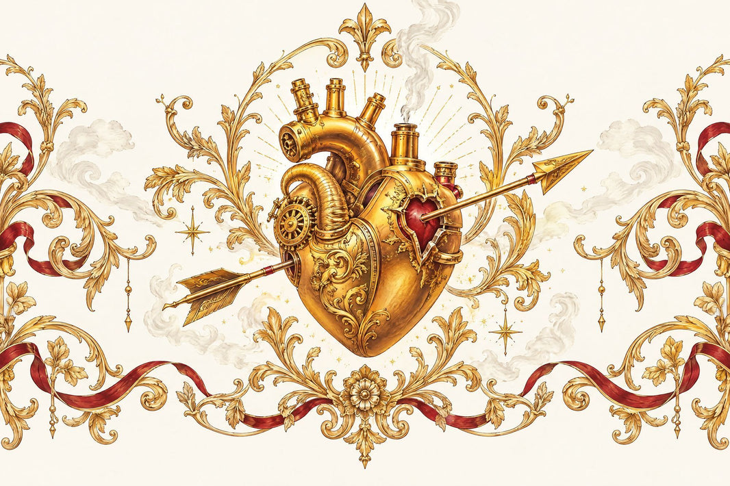 Mechanical Heart Wallpaper Baroque Gold Wall Mural pattern artwork