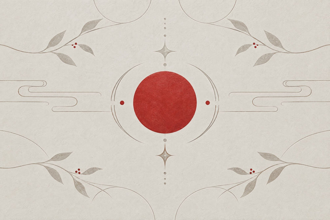 Red Sun Branches Wallpaper Minimal Chinoiserie Wall Mural pattern artwork