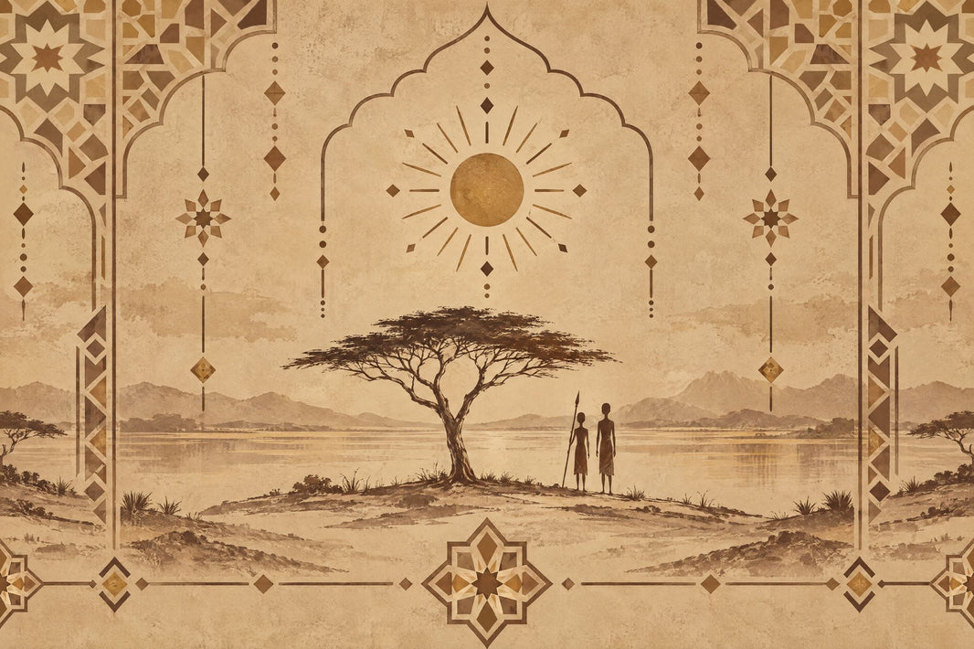 African Landscape Wallpaper Sepia Geometric Arches Wall Mural pattern artwork