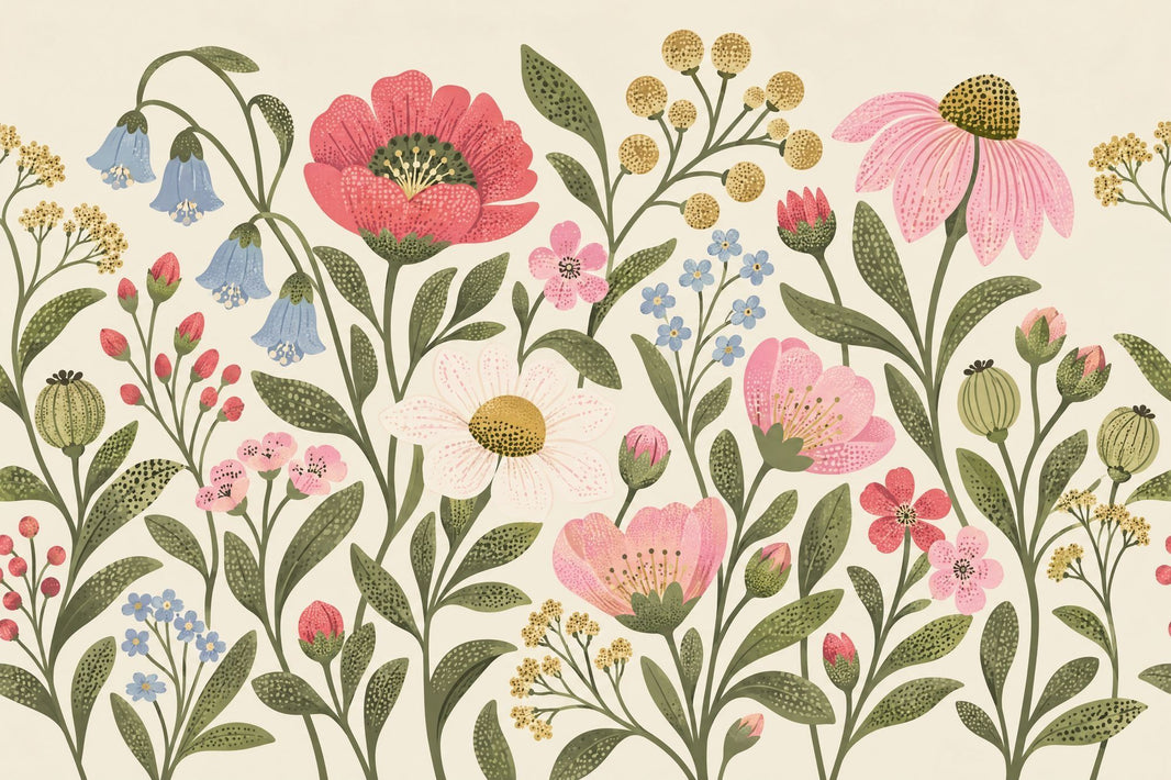 Wildflower Bouquet Wallpaper Vintage Botanical Wall Mural pattern artwork