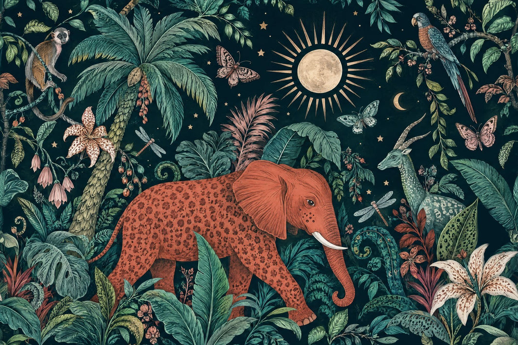 Vintage Jungle Animals Wallpaper Maximalist Tropical Wall Mural pattern artwork