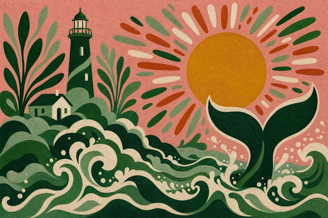 Lighthouse Wallpaper Coastal Whale Tail Removable Wall Decor pattern artwork