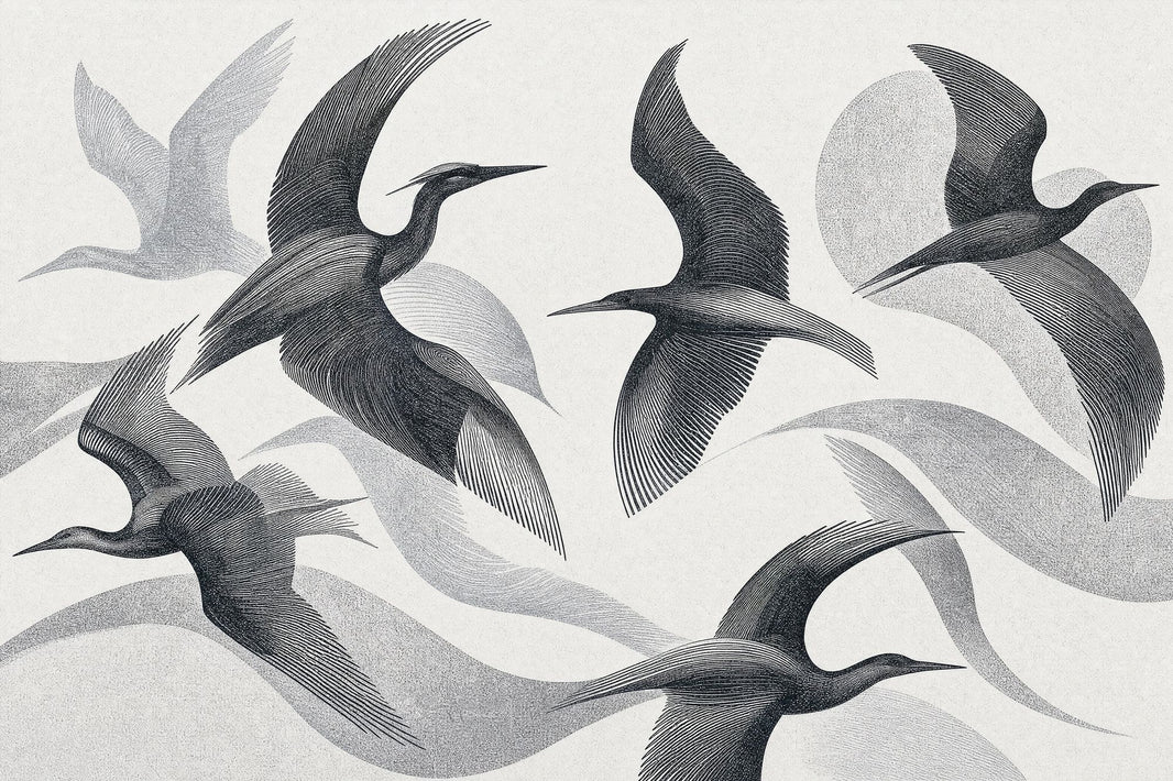 Cranes Wallpaper Birds Line Art Removable Wall Decor pattern artwork