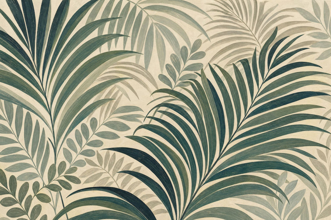 Layered Palm Leaves Wallpaper Cream Botanical Wall Mural pattern artwork