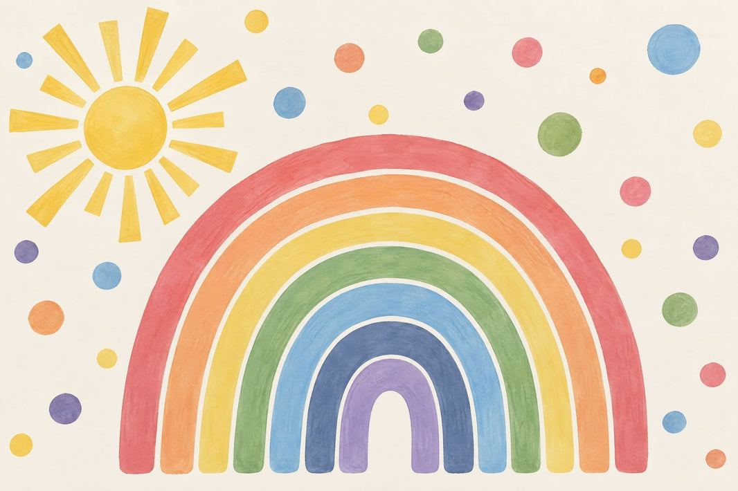 Watercolor Rainbow And Sun Wallpaper Playful Dots Wall Mural pattern artwork