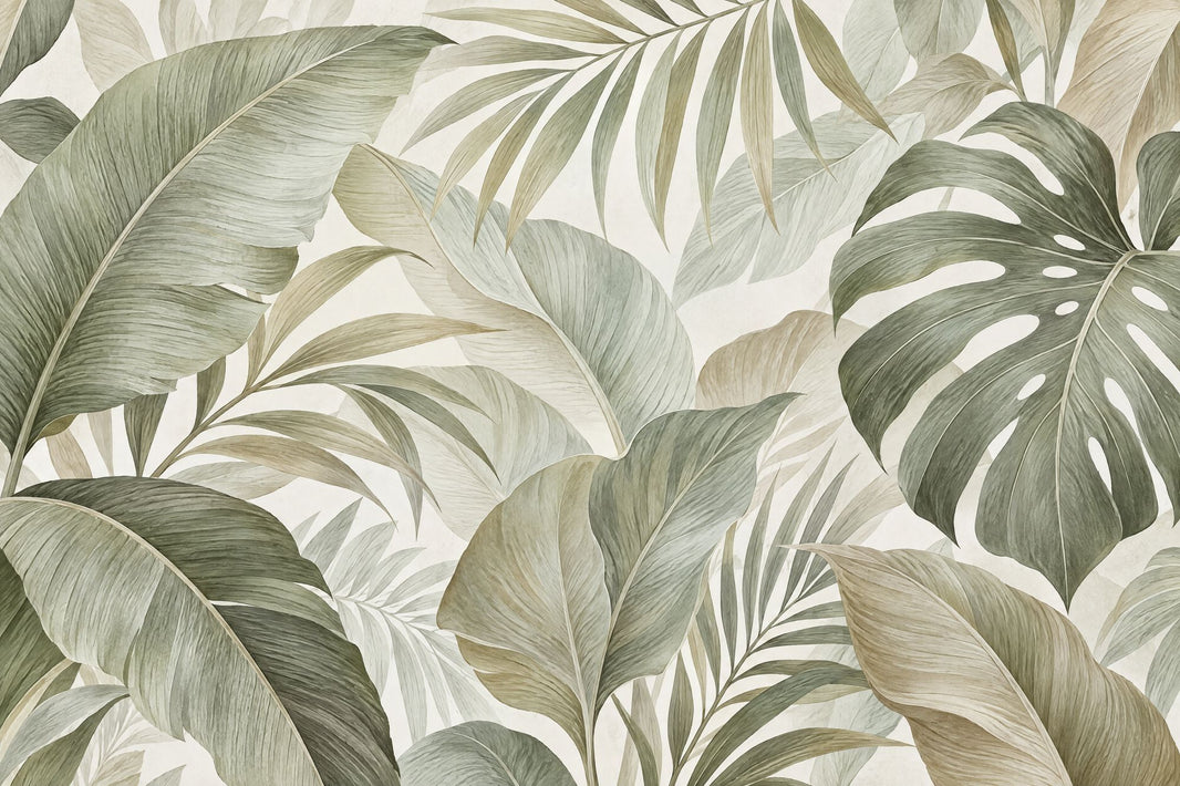 Tropical Leaves Wallpaper Sage Green Botanical Wall Mural pattern artwork