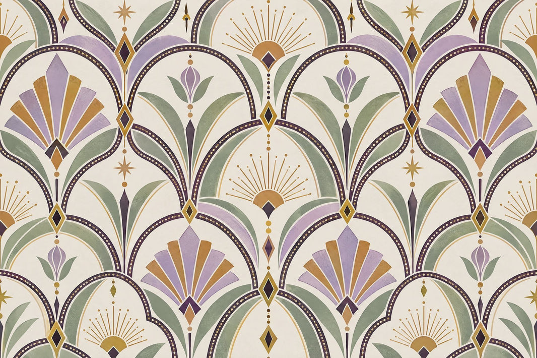 Art Deco Fan Motif Wallpaper Geometric Floral Wall Mural pattern artwork
