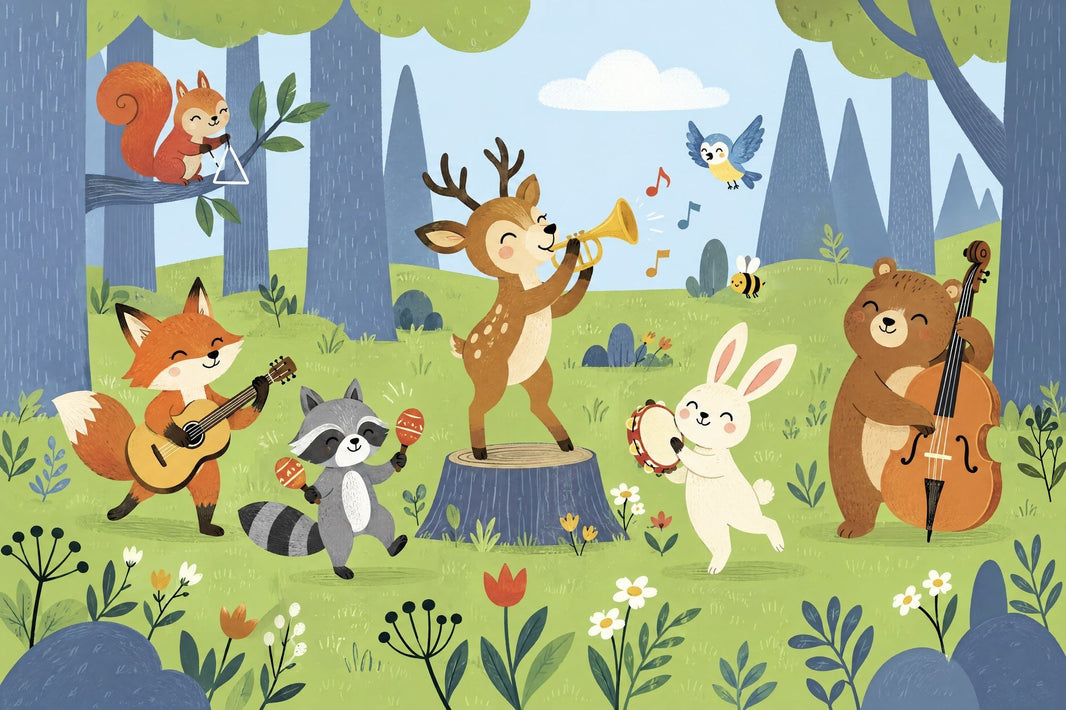 Woodland Animals Orchestra Wallpaper Storybook Forest Wall Mural pattern artwork