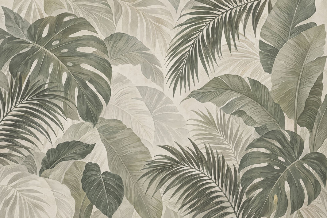 Tropical Leaf Wallpaper Muted Green Botanical Wall Mural pattern artwork
