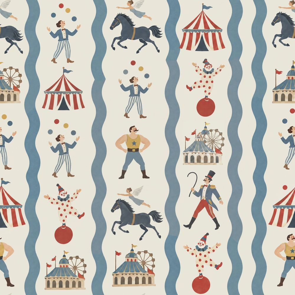Circus Wallpaper Vintage Illustration On White Background pattern artwork