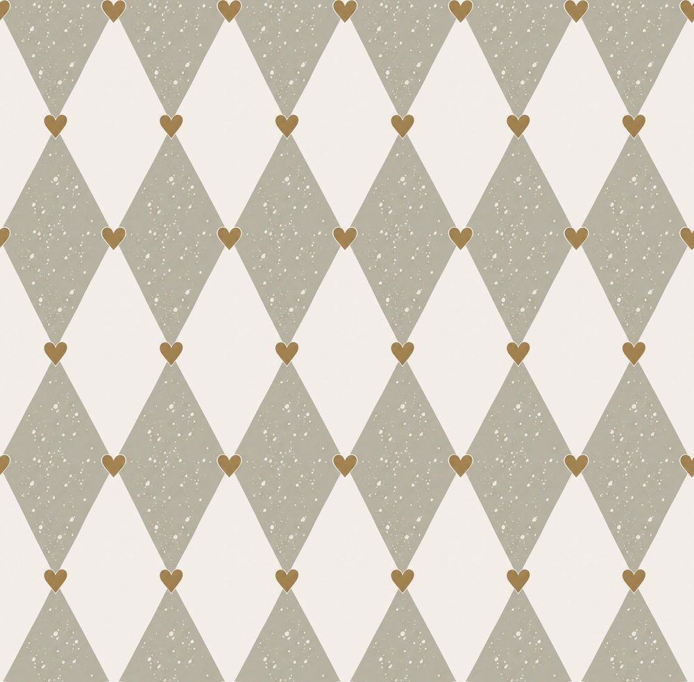 Heart Argyle Wallpaper Speckled Ivory Sage Gray And Gold pattern artwork