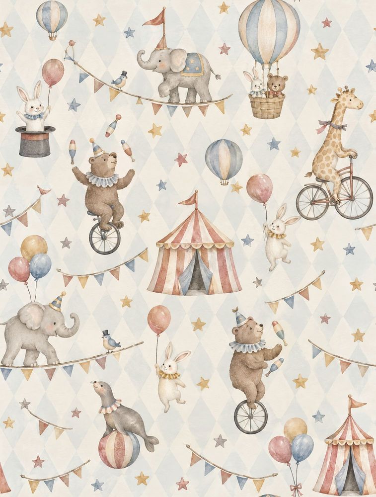Circus Animals Wallpaper Vintage Argyle Pastel pattern artwork