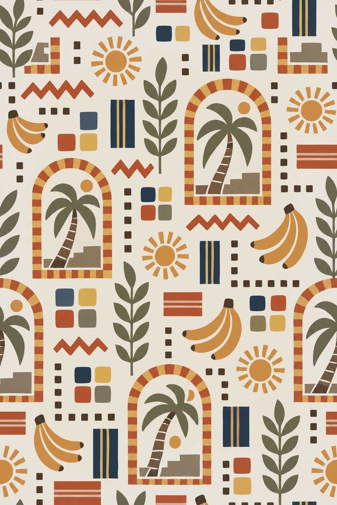 Palm Trees Wallpaper Arched Window Geometric Pattern pattern artwork