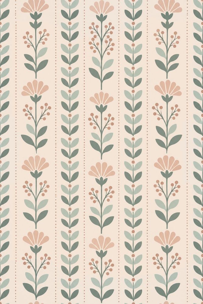 Botanical Stem Wallpaper Muted Green Retro Floral pattern artwork