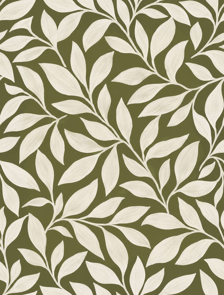 Leafy Vines Wallpaper Olive Green Background pattern artwork