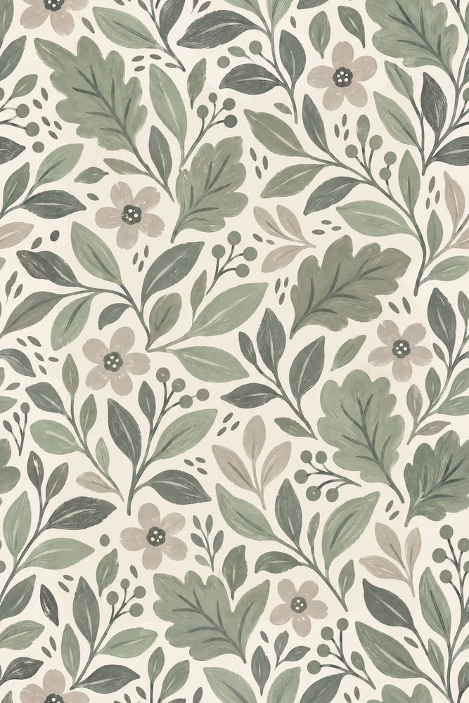 Botanical Branches Wallpaper Sage Green Leaves On Ivory Background pattern artwork