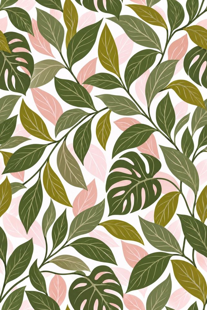 Monstera Leaves Wallpaper White Background Shades Of Green pattern artwork