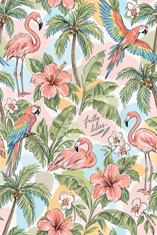Flamingo Parrot Wallpaper Pastel Tropical Watercolor Pattern pattern artwork