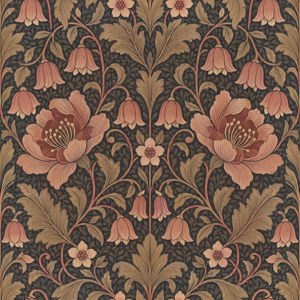 Bell Flower Vine Wallpaper Dark Floral Botanical Pattern pattern artwork