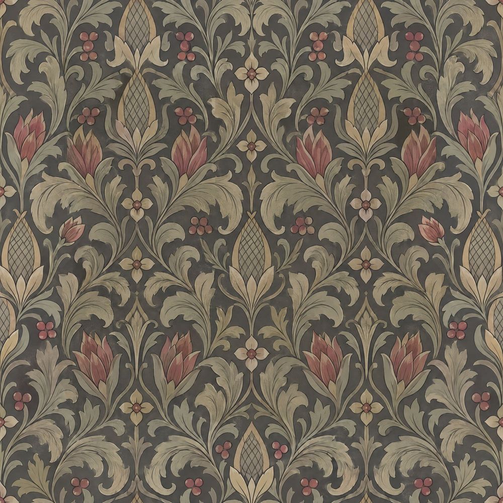 Acanthus Damask Wallpaper Dark Floral Pattern pattern artwork
