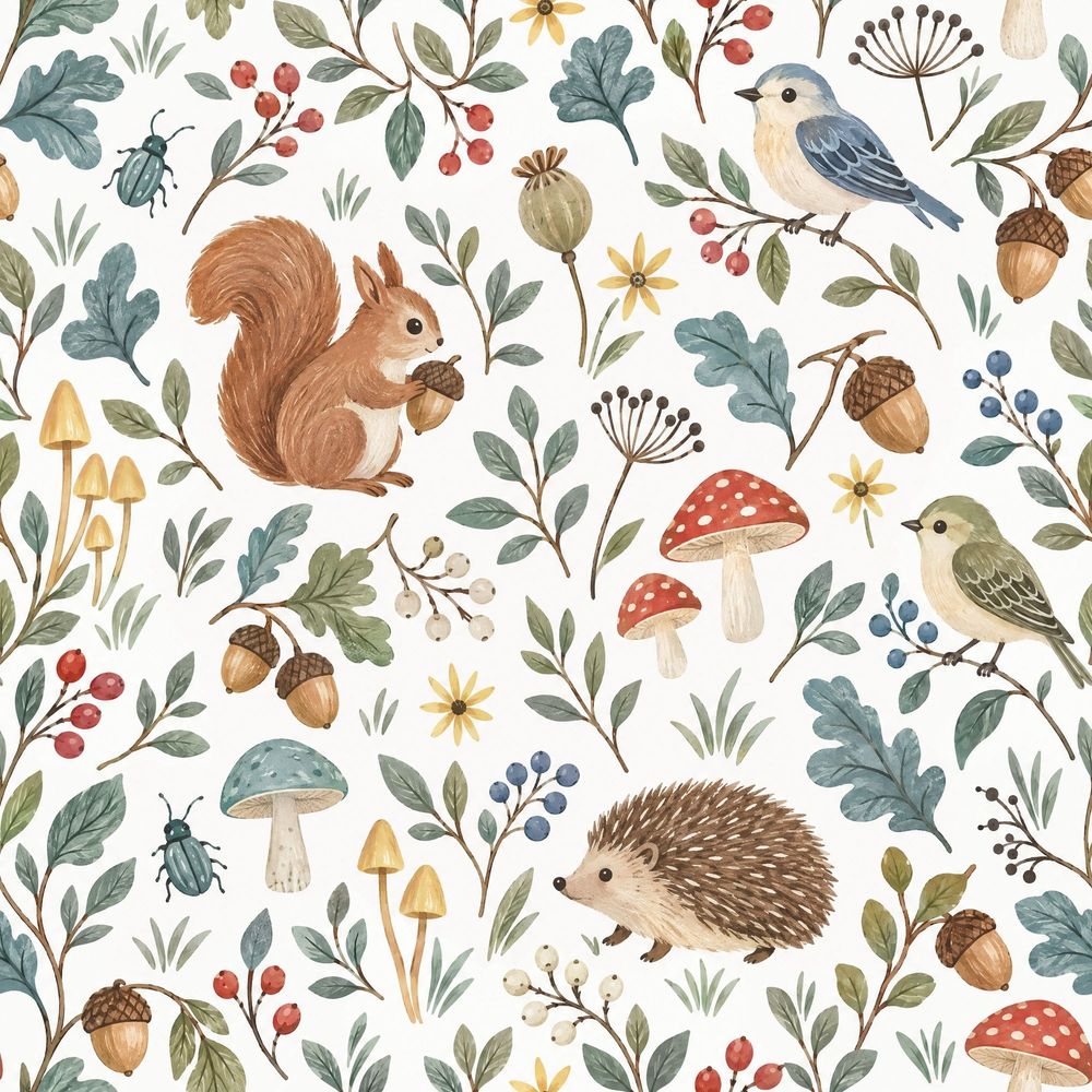 Woodland Animals Wallpaper Watercolor Forest Pattern pattern artwork