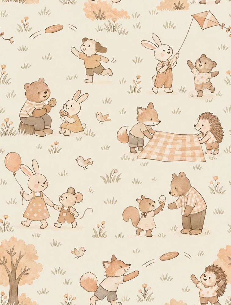 Woodland Animals Wallpaper Muted Green Watercolor Pattern pattern artwork