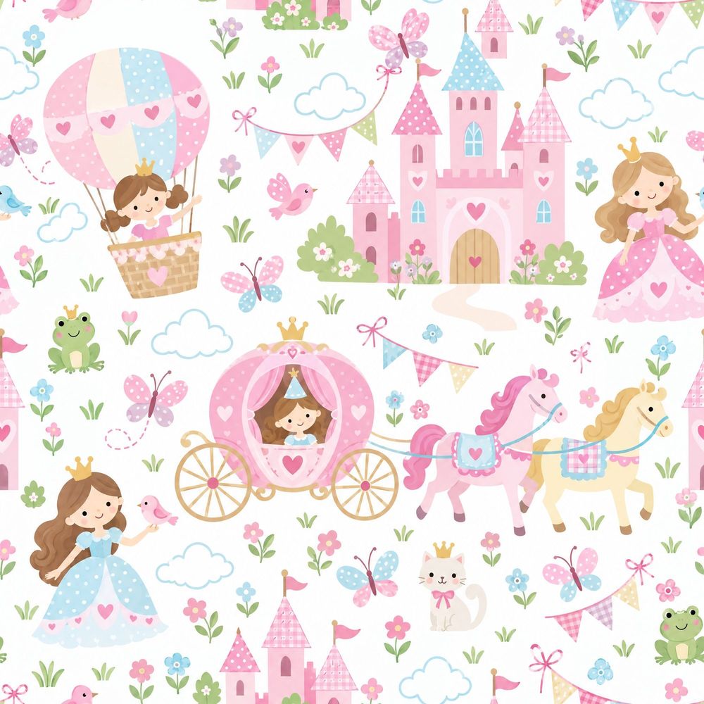 Princess Castle Wallpaper Pastel Fairytale Pattern pattern artwork