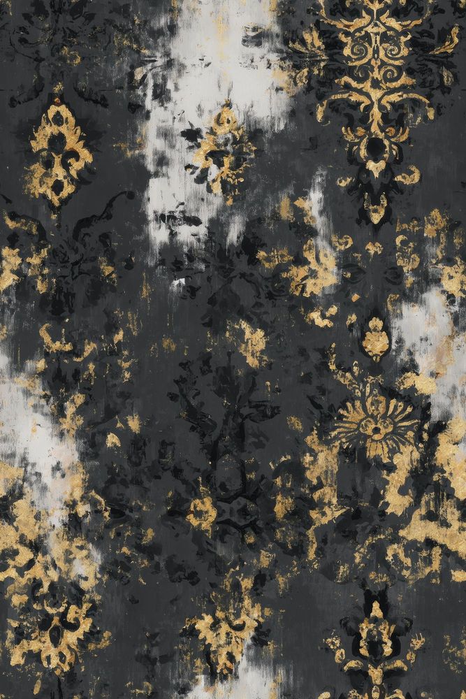 Gold Damask Wallpaper Distressed Black Gray Abstract Background pattern artwork