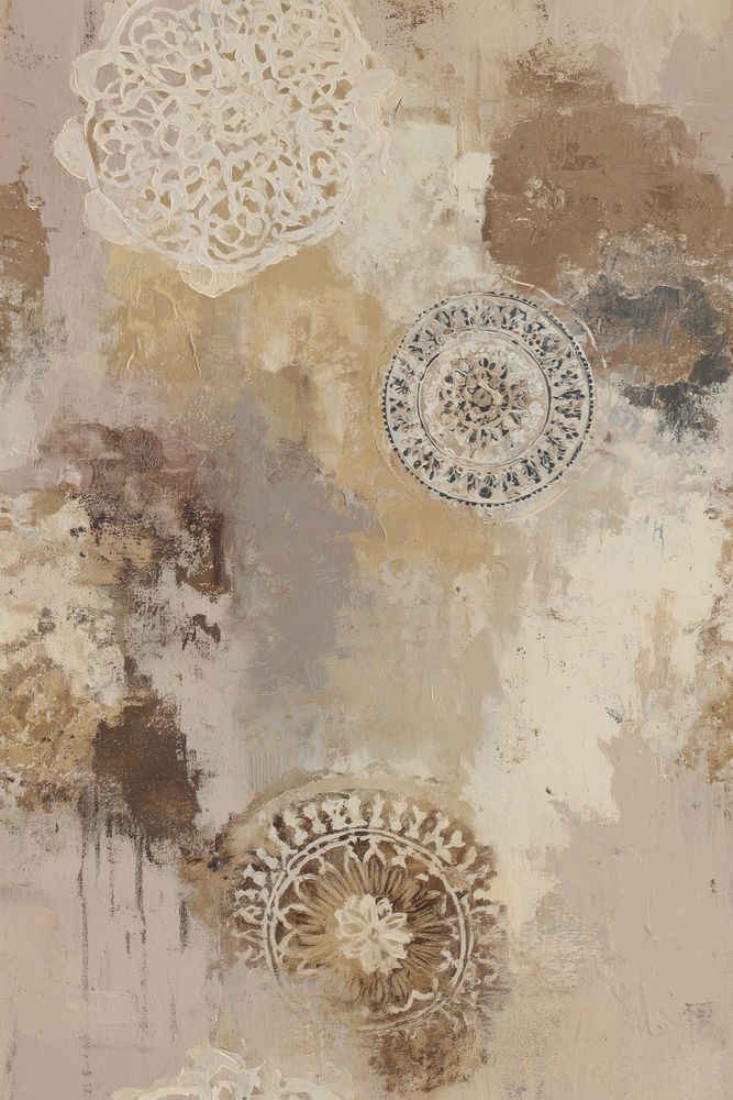 Ornamental Medallion Wallpaper Distressed Beige Textured pattern artwork