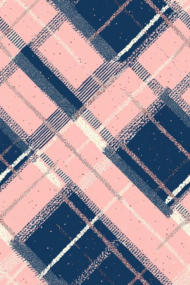 Abstract Plaid Wallpaper Pink Navy Diagonal Grid pattern artwork