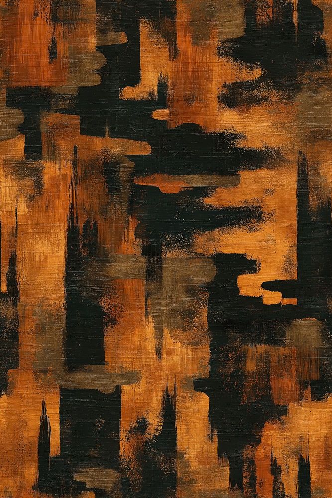 Abstract Geometric Blocks Wallpaper Black Burnt Orange Textured pattern artwork