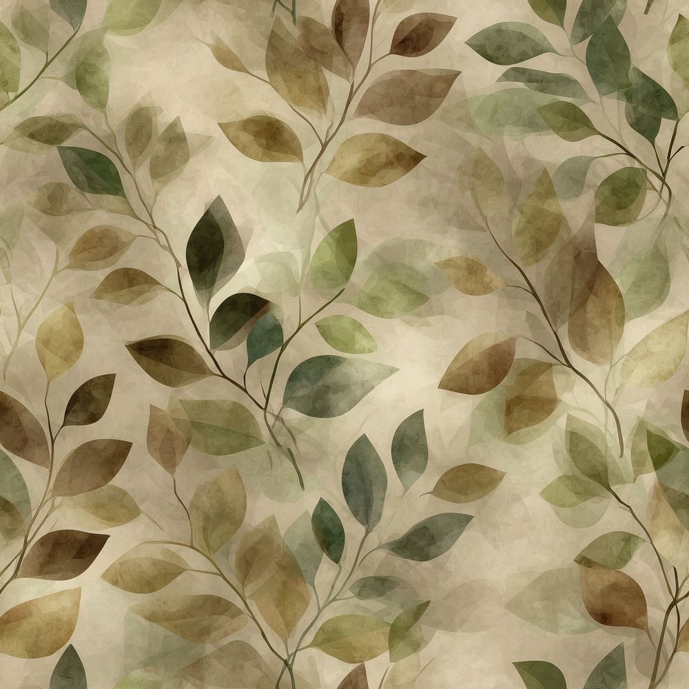 Leaf Branches Wallpaper Watercolor Sage Green On Cream pattern artwork