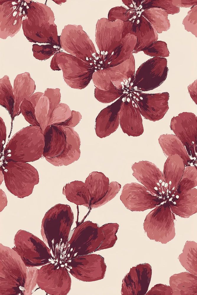 Large Red Flowers Wallpaper Cream Background pattern artwork